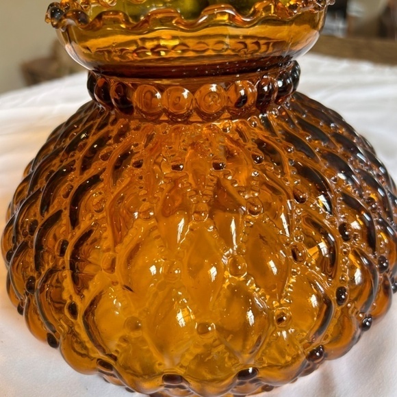 Vintage Quilted Diamond Cut Amber  Ruffled Rim Hurricane Lamp Shade Sconce - Picture 2 of 5